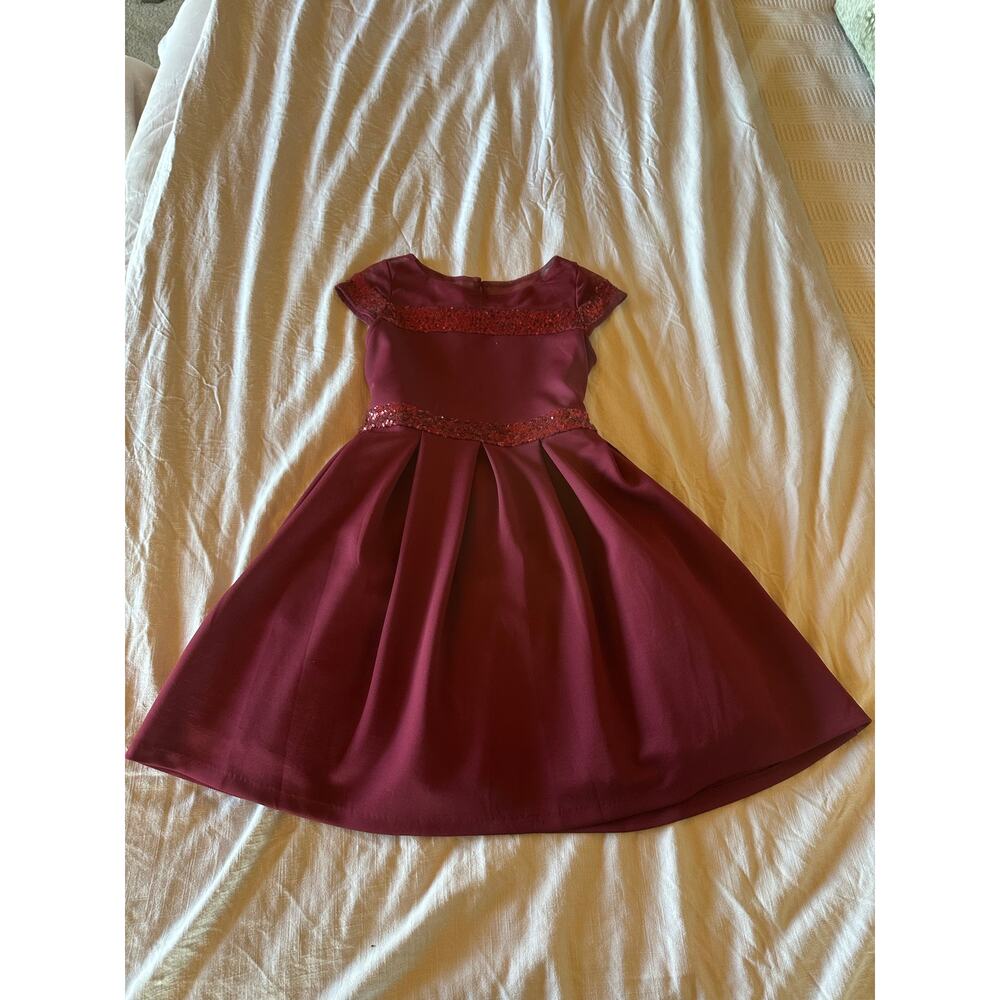 Bonnie Jean Girls Size 12 Burgundy Holiday Dress Sequin Party Dress
